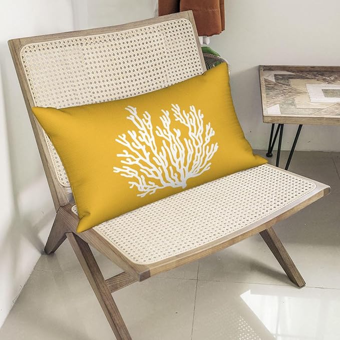 Coastal Pillow Covers 12x20 Inch Set of 2 Yellow Coral Starfish Throw Pillows Nautical Ocean Decorations Summer Linen Beach Pillowcase Outdoor Decor Farmhouse Cushion Case for Home Bedroom