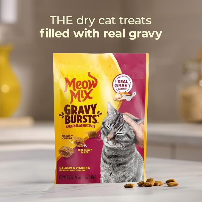 Meow Mix Gravy Bursts Chicken Flavored Cat Treats, 2.7 Oz. Bags (Pack of 5)