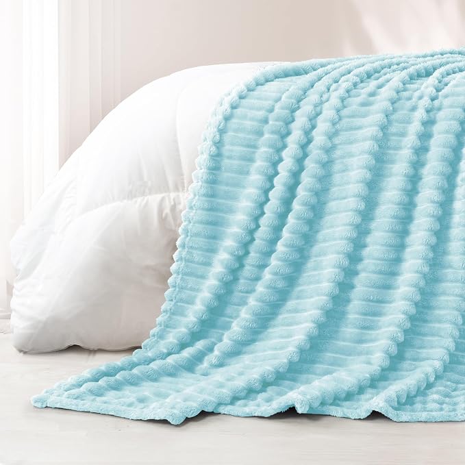 Exclusivo Mezcla Striped Queen Size Fleece Blanket for Bed, Couch, 90"x90" | Soft Breathable Cozy Bed Blankets, Lightweight Plush Fluffy Fuzzy Jacquard Decorative Blankets