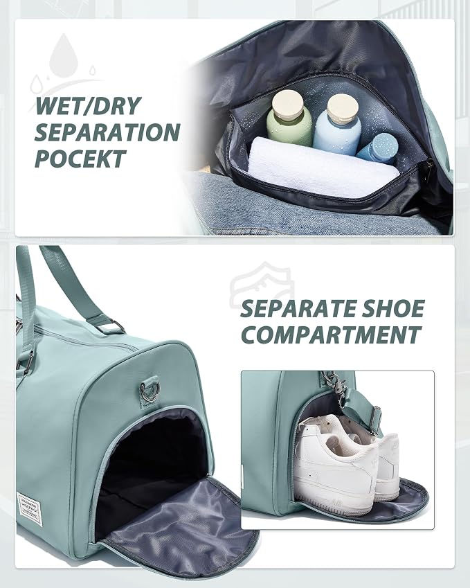 Travel Duffle Bag,Weekender Overnight Bags for Women with Shoes Compartment,Tote Gym Bag Personal Item Carry On Bag for Travel Business Trips Sport Hospital Dance Light Blue