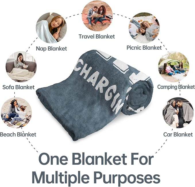 Leebbsin Funny Gift for Dad, Dad Birthday Gift from Daughter Son | Dad is Charging Sloth Blanket 60" x 50", Grey, Dads Gifts for Fathers Day Christmas, Soft Sloth Throws Blanket for Father