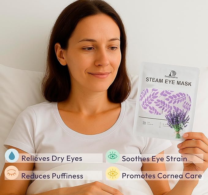 Steam Eye Mask - 16 Pack Lavender Self-Heating Warm Compress for Dry Eyes, Puffy Eyes Relief, Cornea Care, and Relaxation – Soothing & Comfortable Heated Eye Pads