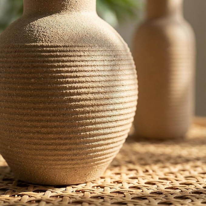 Rustic Farmhouse Vase Set of 3 - Ceramic Decorative Vintage Vases Home Decor - Pampas Grass Dried Fresh Flowers - for Centerpiece, Coffee Table, Mantel Entryway, Living Room, Bedroom (Retro 2)