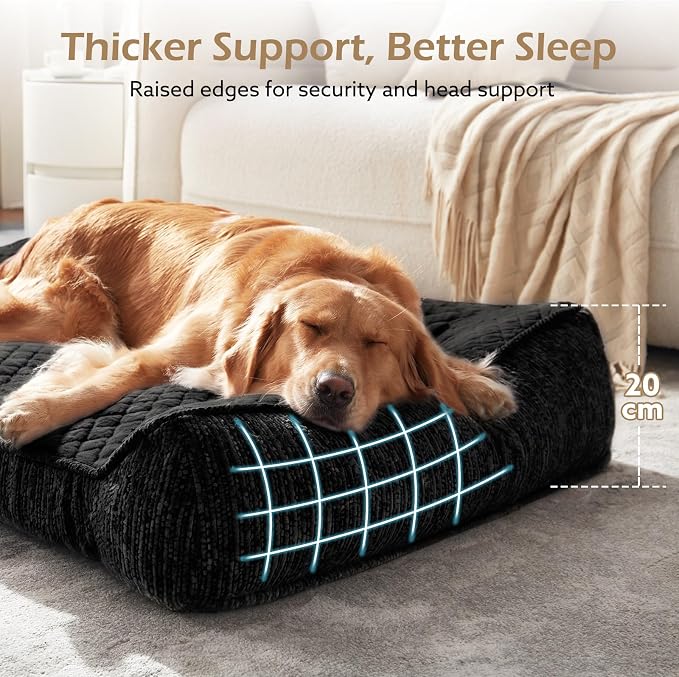 JOEJOY Extra Large Orthopedic Dog Beds Large Sized Dog, Extra Thick Foam Pet Bed Sofa with Bolster Sides, Large Sized Dog Bed with Removable Washable Cover, Non-Slip Bottom, Black, 48''x35''
