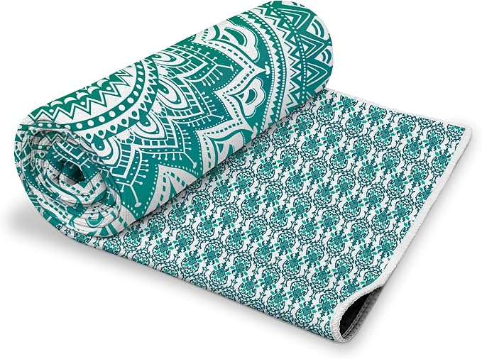 Yoga Towel,Absorbent Yoga Mat Towel for Hot Yoga Non Slip,Stylish Prints,Ideal for Workouts,Hot Yoga,Bikram,Pilates Equipment,72 x 27 in,Green Mandala