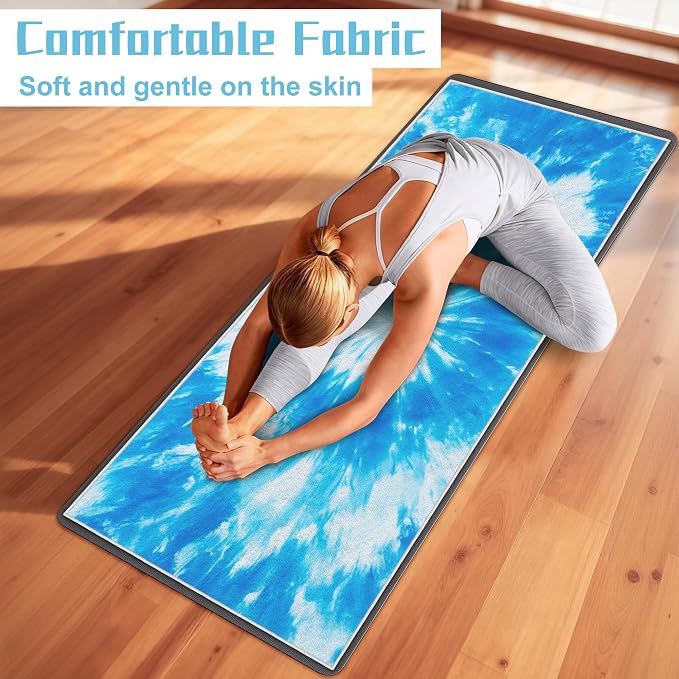 Yoga Mat Towel, Hot Yoga Towel High-Definition Pattern, Machine Washable with Ultra-Absorbent Yoga Towels for Hot Yoga Non Slip for Fitness, Exercise, Pilates, 72 x 27 in,Blue & White
