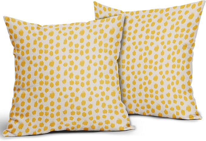 Yellow Cream Pillow Covers 22x22 Set of 2 Boho Design Polka Dot Throw Pillows Modern Brush Strokes Print Decorative Outdoor Pillowcase Square Cushion Cover Linen Pillow Case for Home Sofa Couch Bed