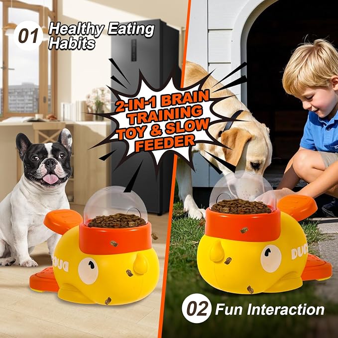 Duck Dog Slow Feeder Puzzle Toy, 3 Adjustable Openings, Treat Dispenser | Fits different kibble sizes with 3 adjustable openings to encourage slower eating, mental stimulation, and interactive play
