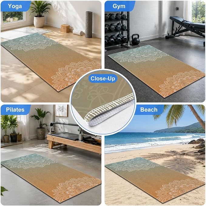 Yoga Mat Towel, Hot Yoga Non Slip with 4 Corner Pockets, 70 x 26 in | Soft Absorbent Microfiber With Four Corner Pockets, Fits Over Yoga Mats For Hot Yoga, Pilates, Gym, And Travel
