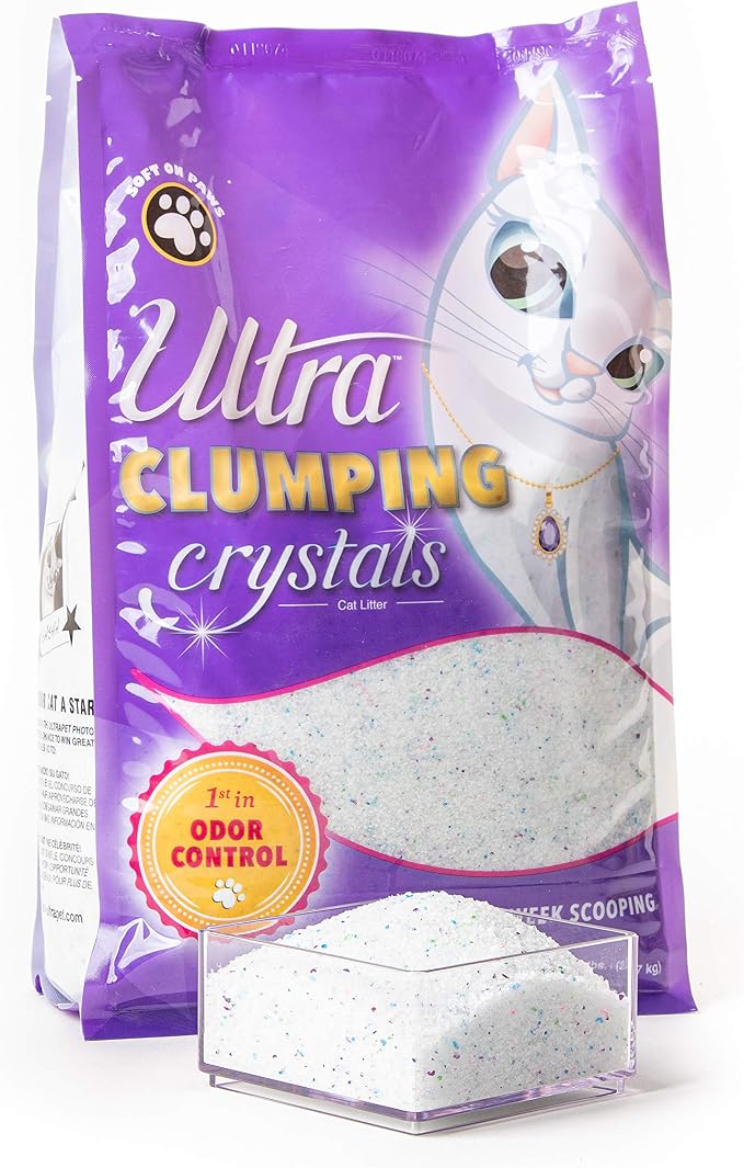 Ultra Pet Clumping Crystal Cat Litter, White Crystals with Multicolor Crystals, 5 Lbs (Pack of 2)