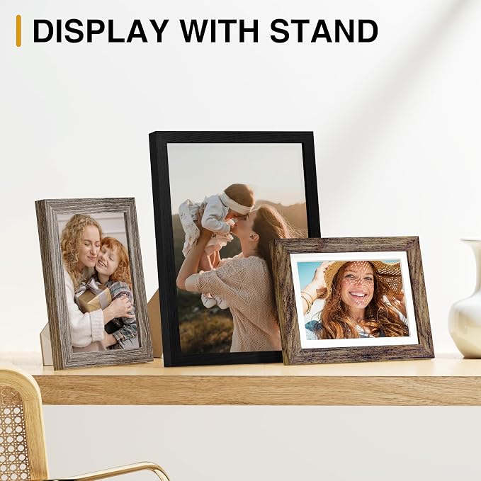 Vittanly 15 Pack Gallery Wall Frame Set, Black, Brown, Dark Grey | Picture Frames Collage Wall Decor: 3pcs 8x10, 6pcs 5x7, 6pcs 4x6. Picture Frame Set for Wall or Tabletop Display