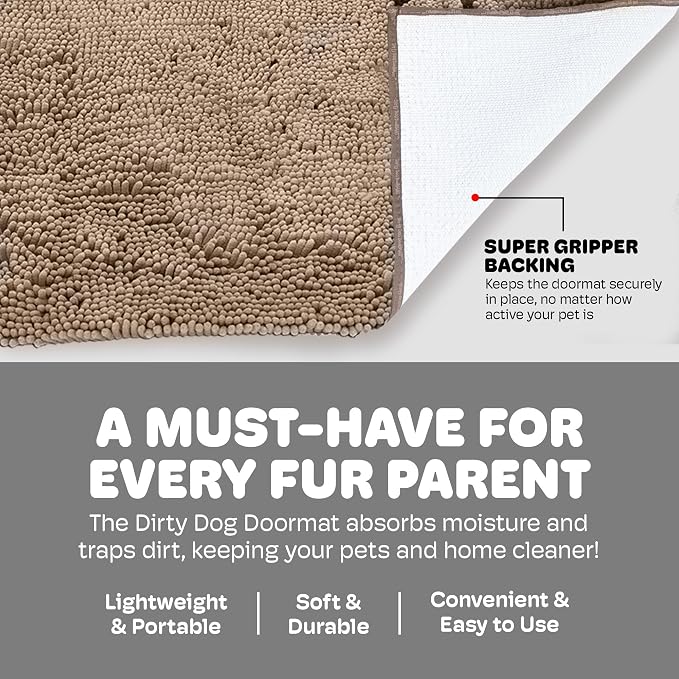 Dog Gone Smart Dirty Dog Doormat - Super Absorbent Polyamide Rug Pulls in Moisture & Dirt - Fast Drying for Clean Floors, Non-Slip, Machine Washable Mat for Muddy Paws - Latte, 31 x 20 Inches