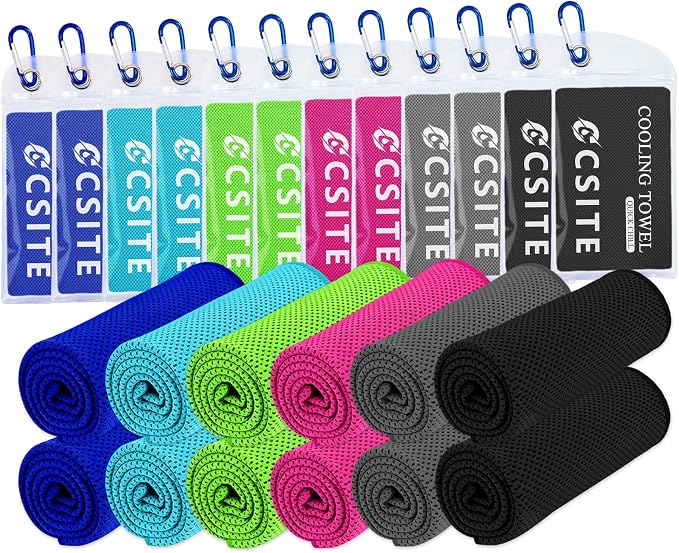 CSITE 12 Pack Cooling Towels Bulk (47"x12") for Neck and Face, Ice Towel for Hot Weather, Soft Breathable Chilly Gym Towels, Microfiber Towel for Work Out, Yoga, Running, Camping & More Activities