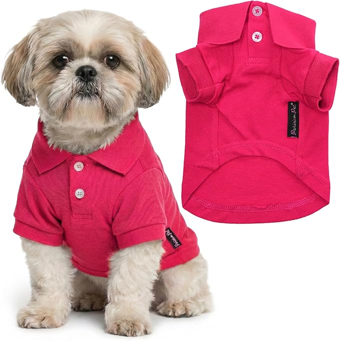 Parisian Pet Dog Polo Shirt – Classic Pink Cotton Pet Apparel with Collar & Buttons - Soft Breathable Puppy T-Shirt - Cute Dog Clothes - Ideal Summer Clothes for Medium Dogs - Shirts for Dogs Girl