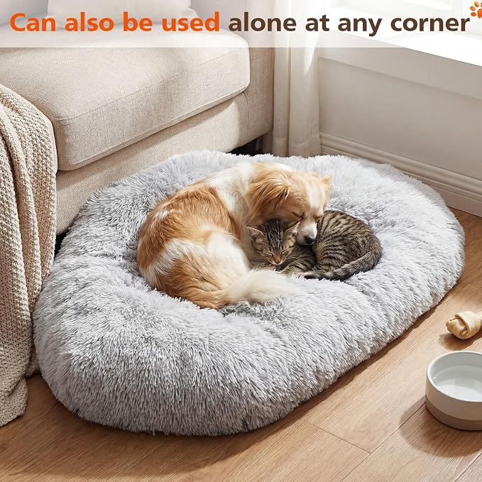 LemonRoad 42.5 Inch Corner Dog Crate Bed Pad Washable Dog Kennel Pad Mat Furniture for Large Dogs Thick Plush Crate Pet Cage Sleeping Bed Pet Corner Side Table (Only Mat)