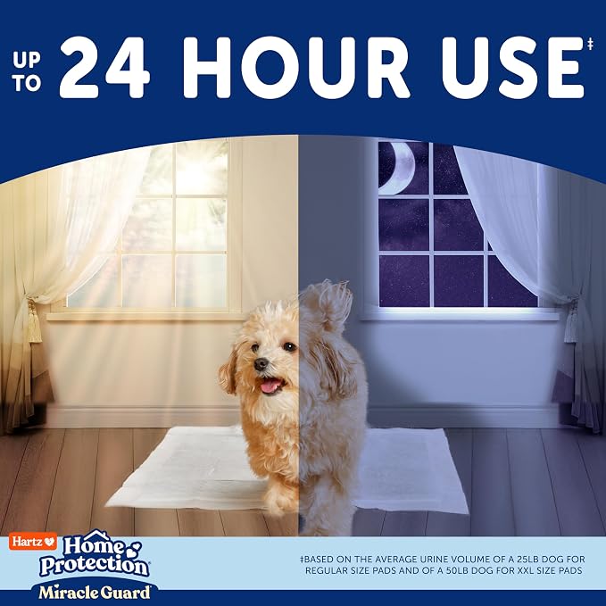 Hartz Miracle Guard Dog and Puppy Dog Pads Max Absorbency 24 Hour Use Odor Eliminating No Leaks, 2XL Size, 20 Count (Pack of 2)