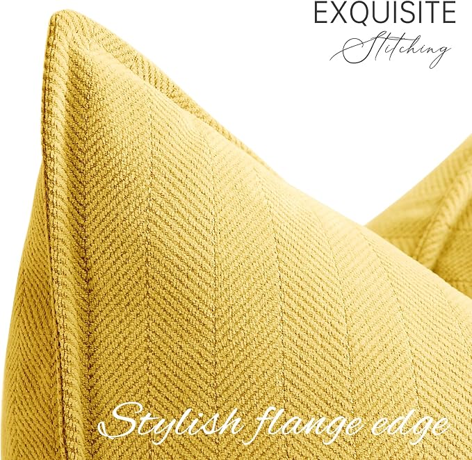 Yellow Pillow Covers 22x22 Set of 2 Chenille Throw Pillow Covers with Elegant Design Soft and Luxurious Decorative Throw Pillows for Couch, Bed, and Home Decor