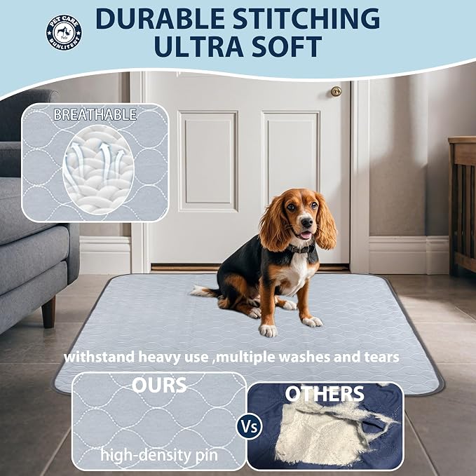 Washable Pee Pads for Dogs, Reusable Puppy Pads 36x48, 3 Pack, White Grey | Reusable, Fast Absorbent, Waterproof, Non-Slip, For Whelping, Training, Incontinence & Potty, For Dog Playpen, Crate, Car