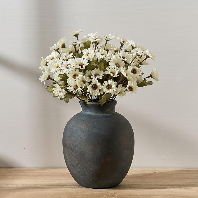 SIDUCAL Ceramic Decorative Flower Vase | 7.48 Inch Pottery Rustic Farmhouse Boho Vase for Home Decor, Table, Living Room, Bathroom, Coffee Desk, Shelf, Mantel Decoration, Wedding, Bronze