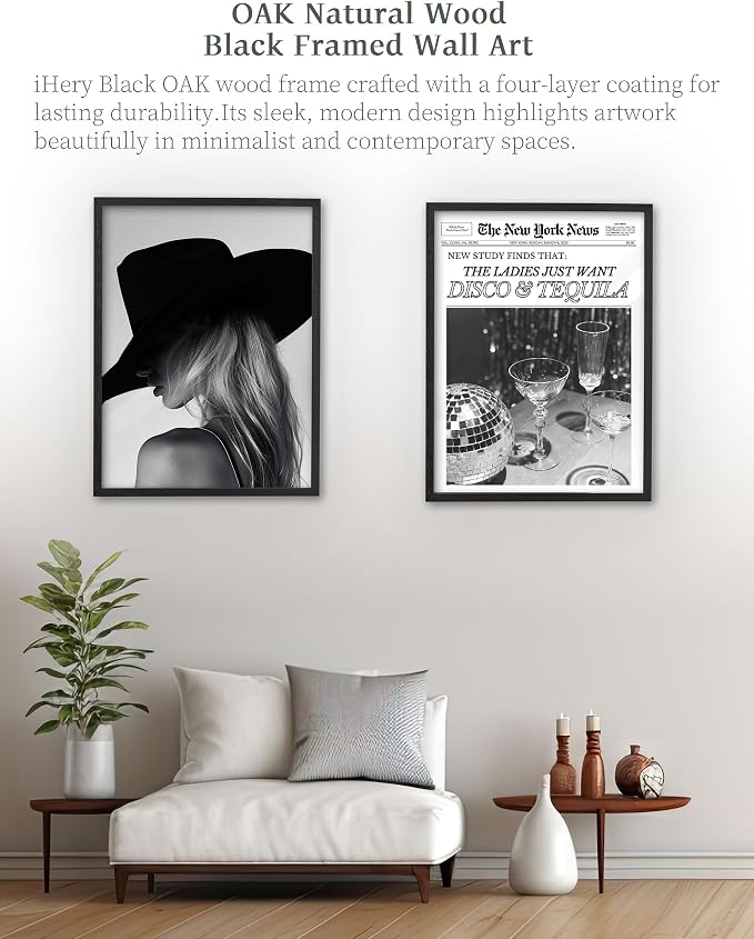 iHery 8x10in Cowgirl Framed Black and White Western Wall Art | Premium Black OAK Wood Frame with Canvas Print, Western Fashion Decor for Bedroom, Living Room Bathroom Girl Dorm, 1Pack