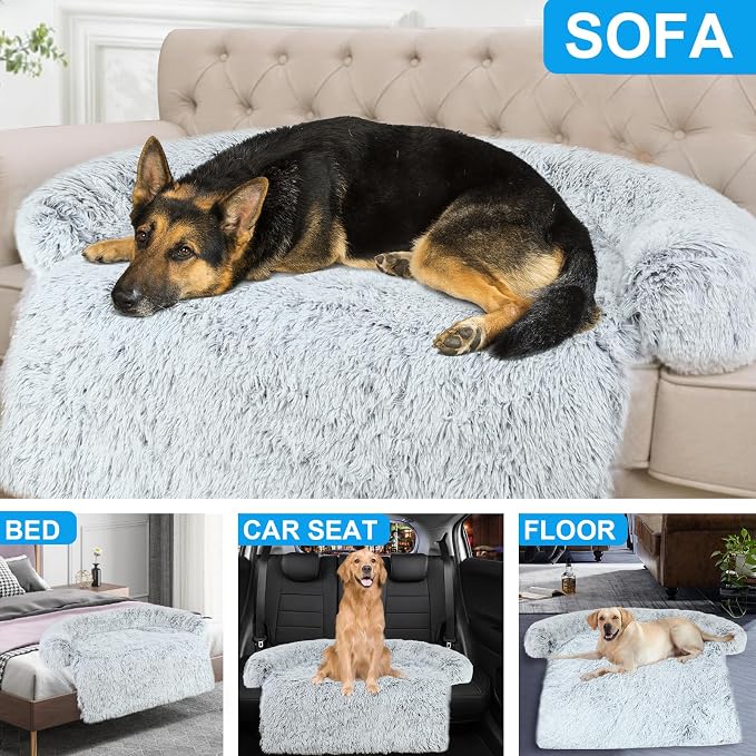 Luxurious Dog Couch Bed Protector for Dogs Pet Couch Cover Dog Sofa Beds(M) | Removable Fluffy Plush Dog Couch Bed Washable, Calming Dog Sofa Beds, Waterproof Couch Protector, Pet Beds Mats for Couch(L)