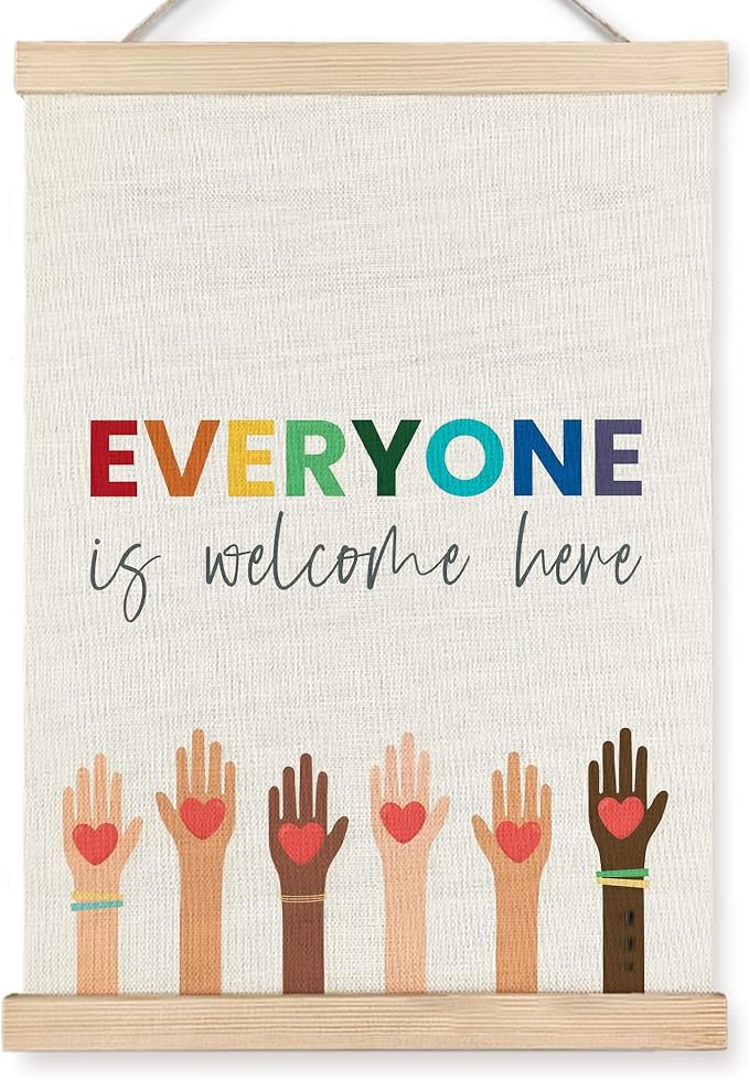 URLLUAE Everyone is Welcome Here Diversity Wall Art Posters for Classroom, Inspirational Diversity Poster Hanger Frame for Classroom School Counselor Office Wall Decor, 12x16 Inch