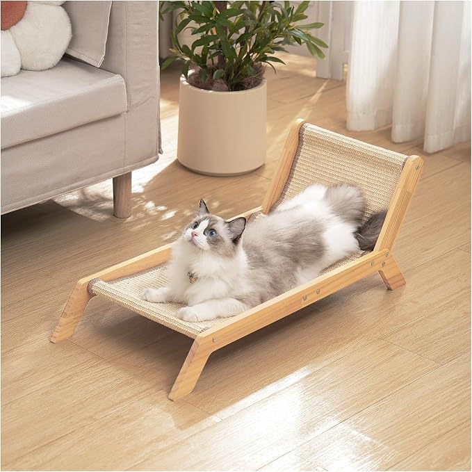 Avont Sisal Cat Scratcher Bed for Indoor Cats, Solid Wood Scratching Lounge | No-Mess Cat Chair Couch Horizontal Scratcher - Extra Large