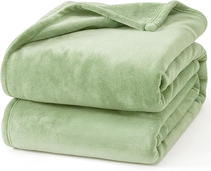 Hansleep King Sage Green Fleece Blanket, Soft Flannel Bed Blanket | Fuzzy Cozy Blanket 90x108 Inches, Multi-use for Bed, Sofa, Couch, Travel, Camping, All Season Warm Lightweight Cover