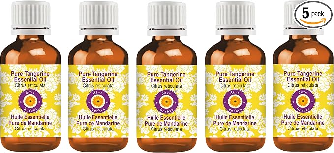 dève herbes Pure Tangerine Essential Oil (Citrus reticulata) Steam Distilled (Pack of Five) 100ml X 5 (16.9 oz)