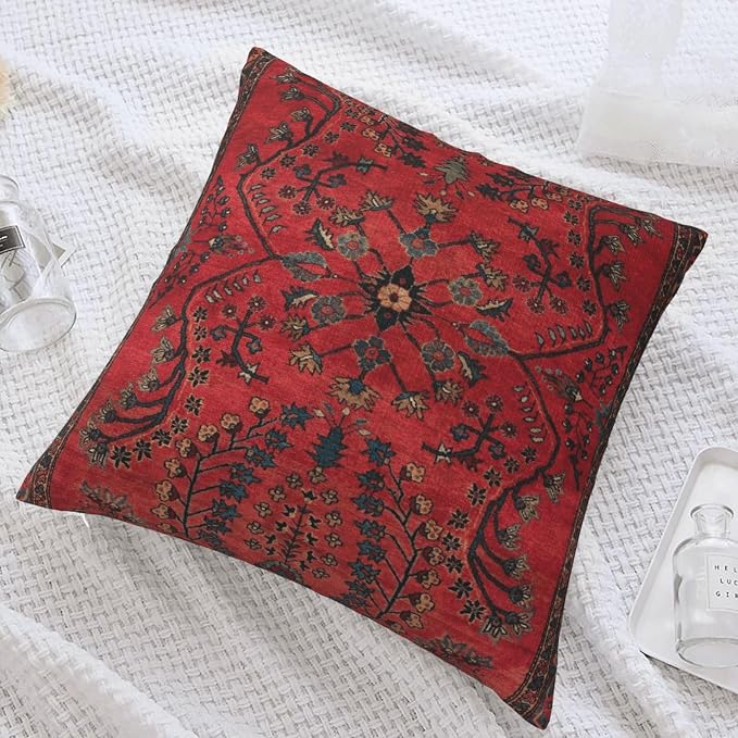 Red Persian Carpet Vintage Antique Nature Fine Pillow Covers Decorative 18x18 Inch Square Throw Pillowcase Couch Cushion Cover for Home Decor Living Room Bedroom College Dorm Bed Car Sofa