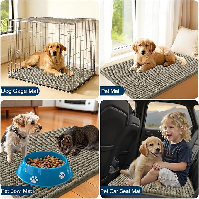 OLANLY Dog Door Mat for Muddy Paws 24x16, Extra Absorbent Chenille Mud Mat | Warm Taupe, Absorbs Moisture and Dirt, Non-Slip Machine Washable Doormat, Quick-Drying Indoor Entryway Floor Mat for Dogs