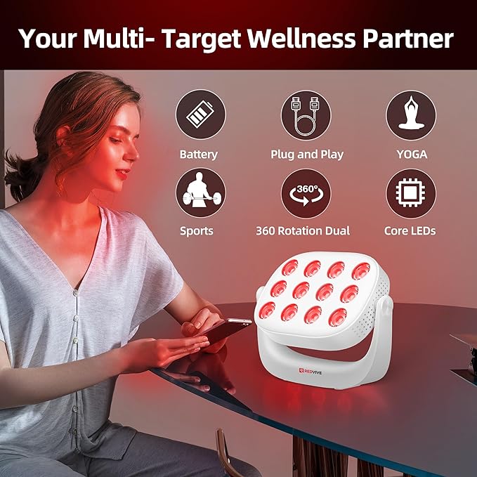 Red Light Therapy, Near Infrared 660nm 850nm Portable Red Light Therapy for Face and Body 4000mAh Battery Include Rotate 360 Degrees 12LEDS Dual Chip Device at Home Sport Yoga