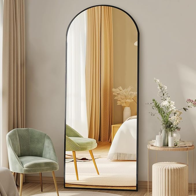 DUMOS 58"x19" Arched Full Length Mirror with Stand, Full Body Floor Mirror | Free Standing or Wall Mount, Hanging or Leaning, Nano Glass Aluminum Frame, Modern Simple Home Decor, Black