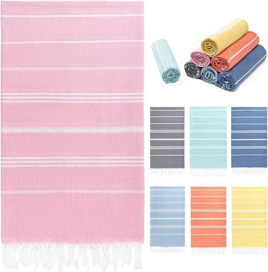 Aegero Turkish Beach Towel, 36"x71" Quick Dry Sand Free Oversized Bath Pool Swim Towel, Lightweight Travel Turkish Towels Vacation Essentials, Pink