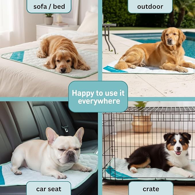 INSPECTOR TAIL Dog Cooling Mat, Indoor & Outdoor, Large Self Cooling Pad | No Freeze Needed, Breathable, Washable, Portable Cooling Mat for Dogs with Travel Bag, Fits Car, Crate, Floor & Bed, 38"x 27"