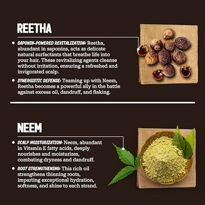 Nourishing Shampoo for Women & Men - Neem & Reetha Natural Ayurvedic Hair Care - Anti Dandruff Gentle Daily Growth Formula - Healthy Scalp Strong Roots - Moisturizing & Strengthening - 10 Oz