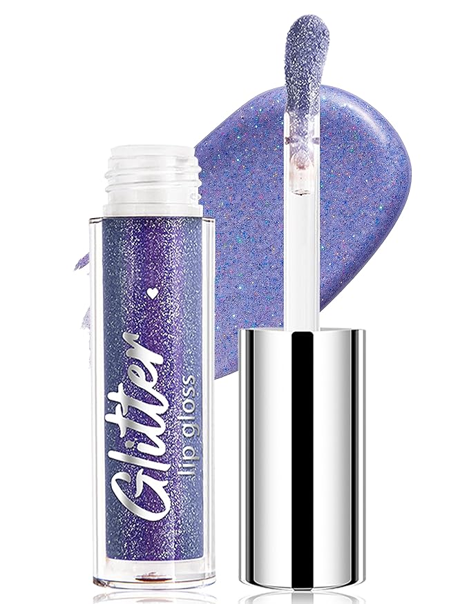 Erinde Glitter Shimmer Lip Gloss, Hydrating High-Shine Glimmer Finish & Sheer Wash Of Color Lip Oil, Non-Sticky, Moisturizing Lip Makeup, Bling Sparkle Lip Gloss Lipstick, Vegan & Cruelty-Free, 07