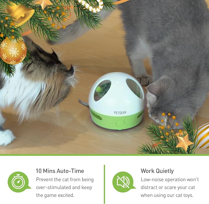 PETGEEK Hidey Mouse Electronic Interactive Cat Toy, Hide Mouse Cat Toy with Squeaky Mouse, Automatic Cat Toys with Catnip Filled Hidey Mouse, Cat Toys Interactive for Indoor Cats Play (Green)