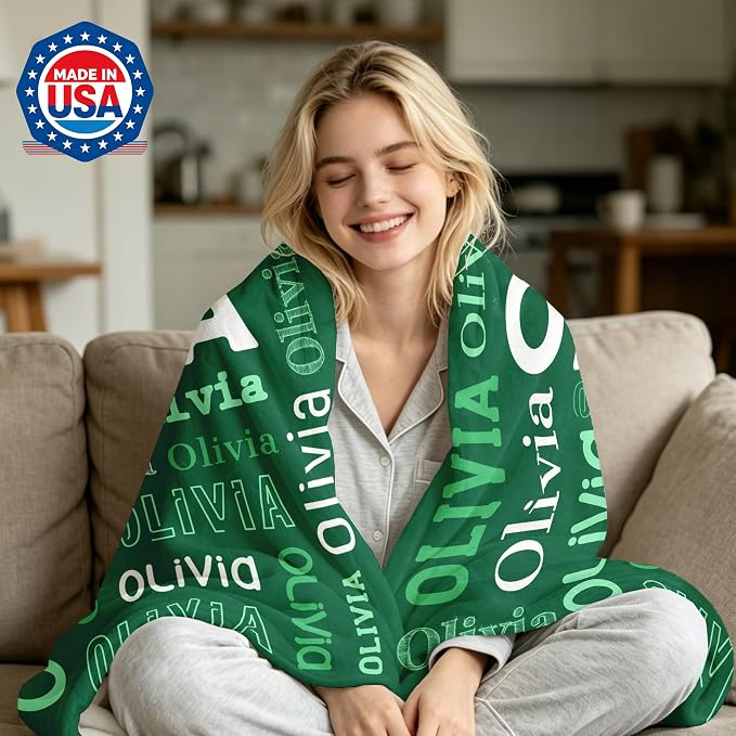 Custom Blanket with Name, Personalized Name Blankets for Teen Girls Boys Kids Baby, Customized Flannel Throw Blanket Gifts for Christmas Birthday - Printed in USA