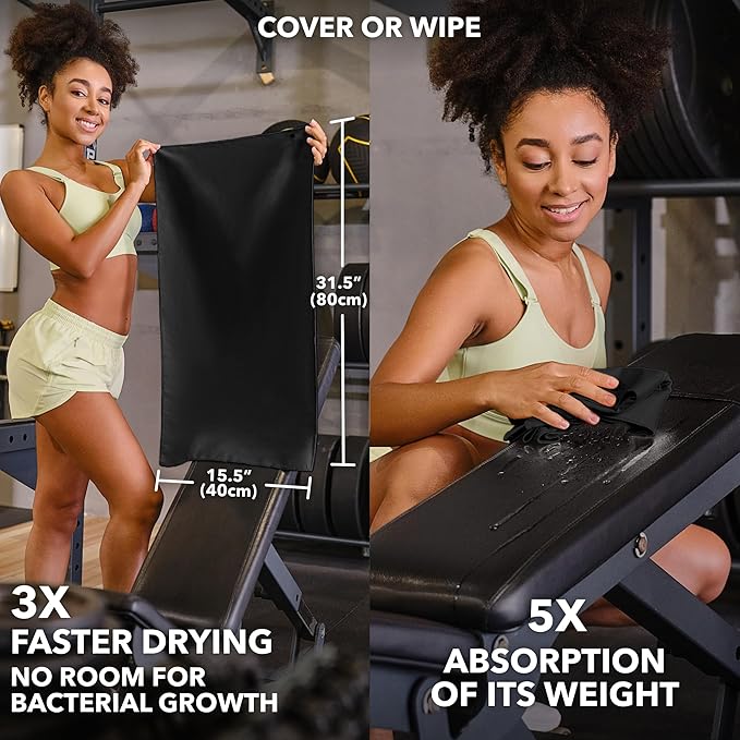 Trailoom Microfiber Workout Towels - Quick Dry, Highly Absorbing, Odor-Free, for Men & Women - Gym Sweat Sports Towel for Hot Yoga, Tennis, Running, Exercise, Working Out, Camping, Set of 5 Black