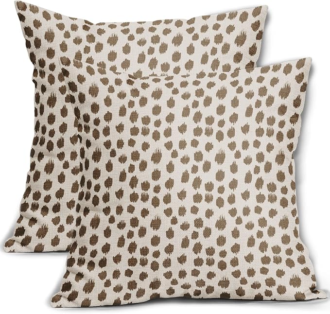 Brown Cream Pillow Covers 16x16 Set of 2 Boho Design Polka Dot Throw Pillows Modern Brush Strokes Print Decorative Outdoor Pillowcase Square Cushion Cover Linen Pillow Case for Home Sofa Couch Bed