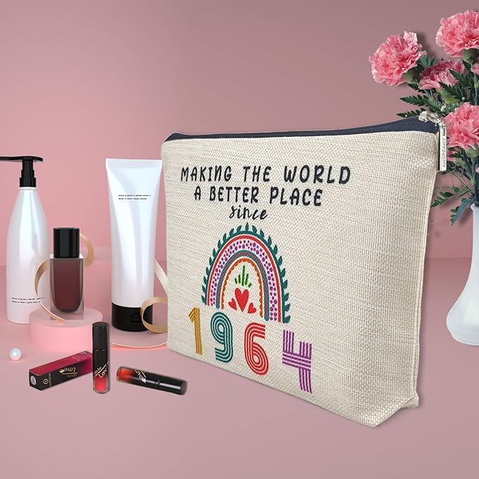 Happy 61st Birthday Gifts for Women Makeup Bag, Funny 1964 61 Year Old Birthday Decorations Gift Ideas for Grandma, Mom, Her, Wife, Sister, Aunt, Small Cosmetic Travel Bags for Mothers Day, Christmas