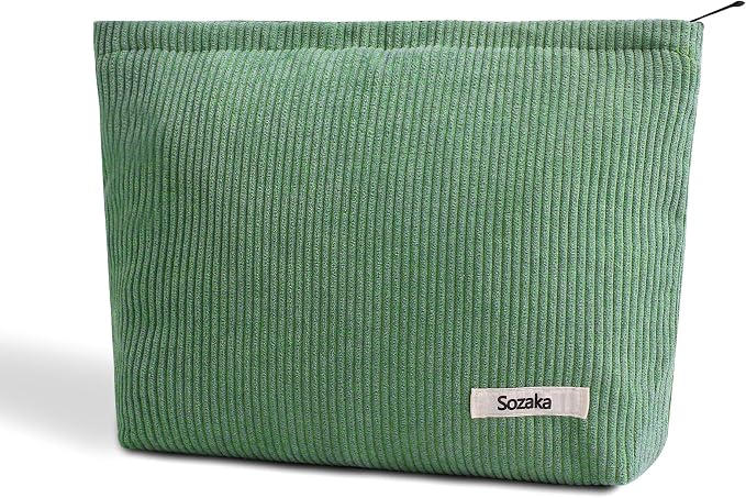 Cosmetic Bags for Women - Corduroy Cosmetic Bag Aesthetic Women Handbags Purses Smile Dots Makeup Organizer Storage Makeup Bag Girls Case Bags (Pure Green)