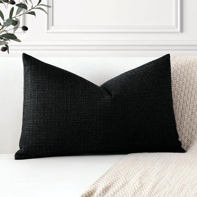 OTOSTAR Linen Throw Pillow Cover Set of 1 Decorative Lumbar Pillowcases Cushion Covers 16x24 Inch for Home Decor Sofa Bedroom Car 40 x 60CM Black