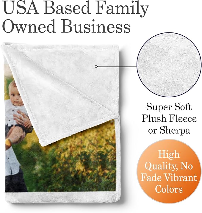 Personalized Photo & Text Blanket, Custom Picture Fleece Throw (4-Pic) | Printed in USA, ships next day, add 1-9 photos & custom text, fleece or sherpa, family keepsake gift, cozy home decor