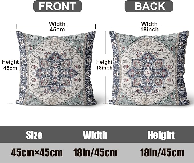 Boho Throw Pillow Covers 18x18 inch Set of 2,Soft Pillowcases Bohemia Carpet Printing Pattern Decorative Sofa Living Room Bed Square Pillow Case Cushion Cover-Blue Cyan