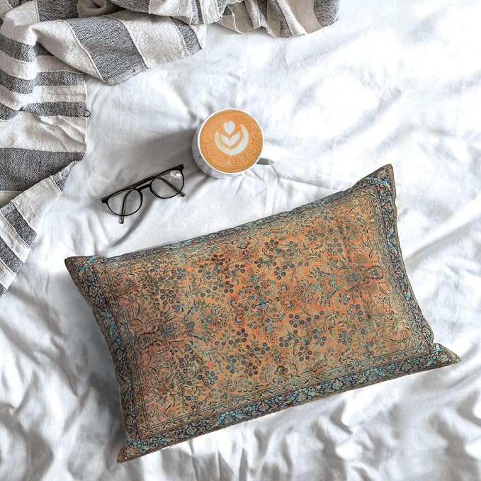 Manchester Kashan Floral Persian Carpet Print Art Pillow Covers Decorative Lumbar Throw Pillowcase 12x20 Inch Couch Cushion Cover for Home Decor Living Room Bedroom College Dorm Bed Car Sofa
