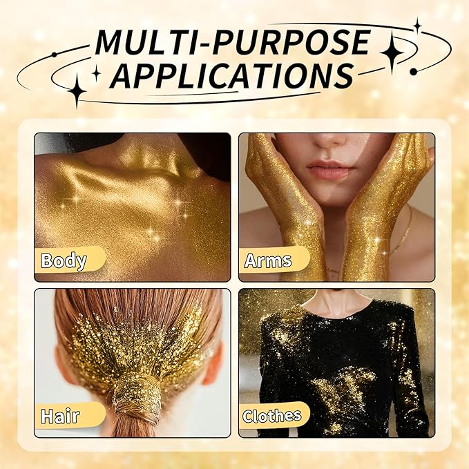 Gold Body Glitter Spray, Shiny Glitter Spray for Hair Body and Clothes, Long-Lasting Sparkle, Holographic Ultra Fine Shimmer Powder Glitter Hairspray for Rave Prom Makeup Halloween Crafts