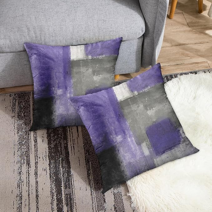 Emvency Throw Pillow Covers Set of 2, 18 x 18 Inch, Line Purple | Abstract Modern Retro Outdoor Decorative Square Pillow Cases Couch Cushion Case for Couch Bed Sofa Living Room Home Decor