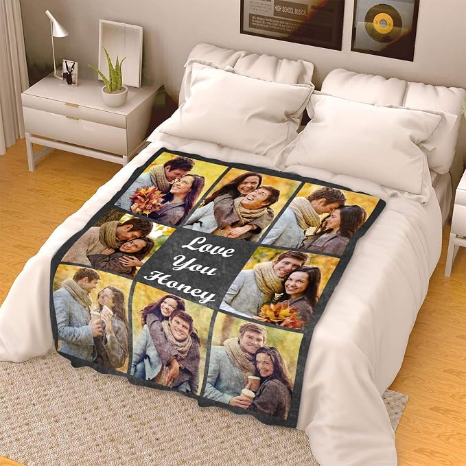 ICELIETE Custom Blanket with Picture Customized Fleece Photo Blanket for Couples Gifts Personalized Blankets and Throws Christmas Valentines Day Gifts for Boyfriend Girlfriend